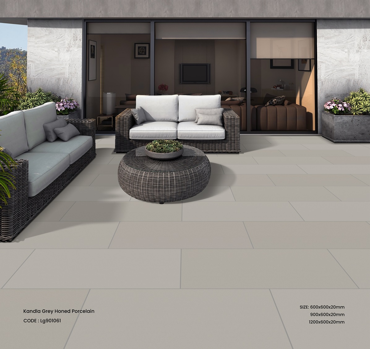 20mm Kandla Grey Sawn Honed Porcelain Paving 600x900mm